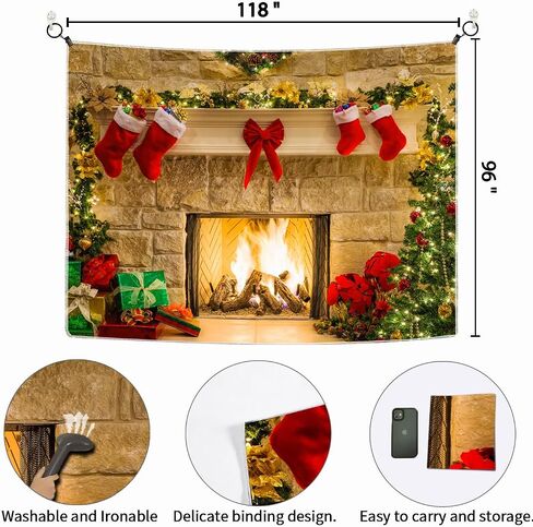 82.7"x59" Christmas Fireplace Backdrop, Fireplace Banner Background Merry Christmas Party Photoshoot Decor Xmas Winter Holiday Photography Photo Studio Props in Saudi Arabia