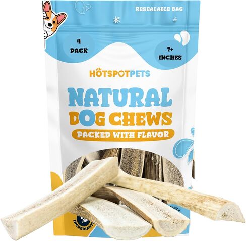 hotspot pets Premium Split Elk Antlers for Dogs - 7 Inch Large Dog Chews (2 Pack) Made in USA -Naturally Shed Antler Bone for Large Breed Chewers -Promotes Natural Dental Hygiene in Kuwait