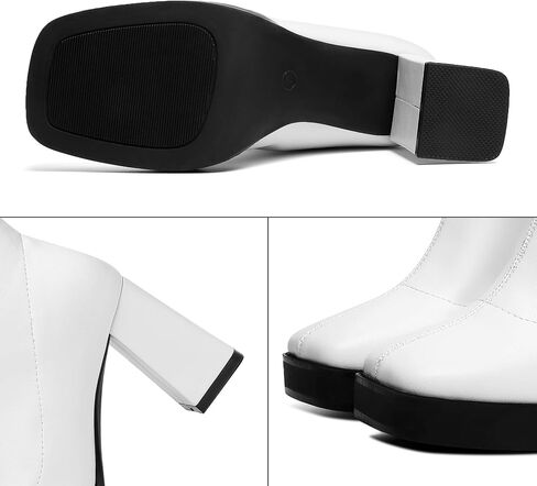 GO GO Boots for Women Mid Calf Platform Boots Go Go Boots Square Toe Block High Heel Booties Slip On Disco Dressy Patent Leather Boot in Saudi Arabia