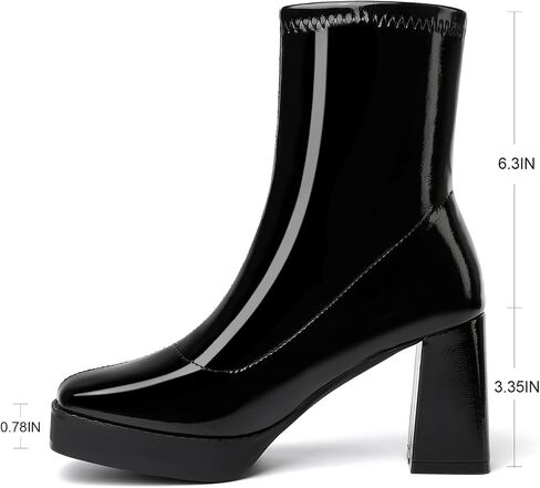 GO GO Boots for Women Mid Calf Platform Boots Go Go Boots Square Toe Block High Heel Booties Slip On Disco Dressy Patent Leather Boot in Saudi Arabia