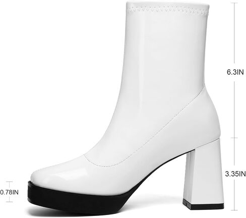 GO GO Boots for Women Mid Calf Platform Boots Go Go Boots Square Toe Block High Heel Booties Slip On Disco Dressy Patent Leather Boot in Saudi Arabia