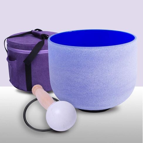 432Hz Perfect Pitch G Note Throat Chakra Blue Colored Frosted Quartz Crystal Singing Bowl 8 inch Carrier bag included in Saudi Arabia