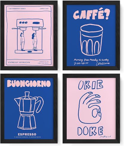 JXREQ Trendy Coffee Decor Wall Decor, Coffee Decor Pink Blue Coffee Posters Wall Art Prints Set of 4, Coffee Kitchen Decor, Coffee Decorations for Coffee Bar Livingroom Coffee Decorations, 8x10 Unframed in Kuwait