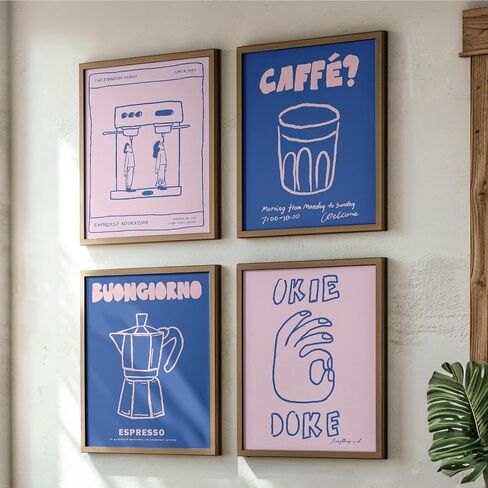 JXREQ Trendy Coffee Decor Wall Decor, Coffee Decor Pink Blue Coffee Posters Wall Art Prints Set of 4, Coffee Kitchen Decor, Coffee Decorations for Coffee Bar Livingroom Coffee Decorations, 8x10 Unframed in Kuwait