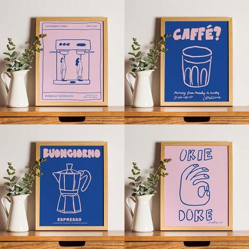 JXREQ Trendy Coffee Decor Wall Decor, Coffee Decor Pink Blue Coffee Posters Wall Art Prints Set of 4, Coffee Kitchen Decor, Coffee Decorations for Coffee Bar Livingroom Coffee Decorations, 8x10 Unframed in Kuwait