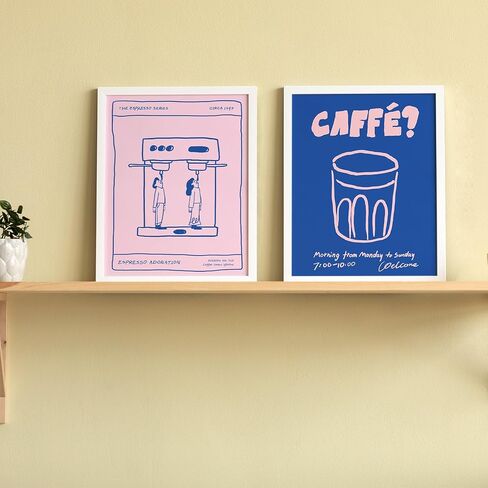 JXREQ Trendy Coffee Decor Wall Decor, Coffee Decor Pink Blue Coffee Posters Wall Art Prints Set of 4, Coffee Kitchen Decor, Coffee Decorations for Coffee Bar Livingroom Coffee Decorations, 8x10 Unframed in Kuwait