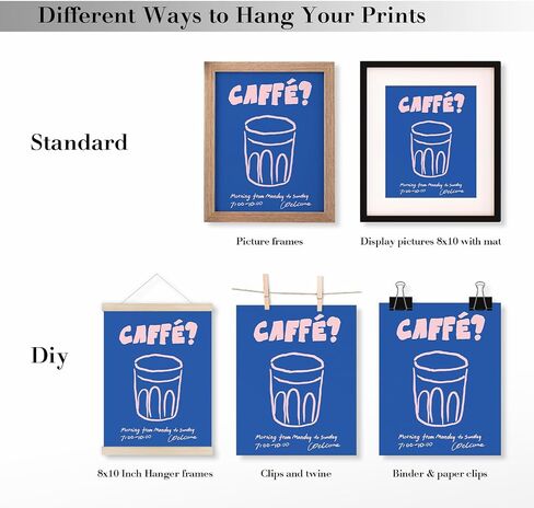 JXREQ Trendy Coffee Decor Wall Decor, Coffee Decor Pink Blue Coffee Posters Wall Art Prints Set of 4, Coffee Kitchen Decor, Coffee Decorations for Coffee Bar Livingroom Coffee Decorations, 8x10 Unframed in Kuwait