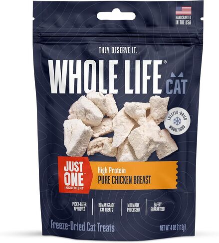 Whole Life Cat Just One Chicken Freeze Dried Cat Treats - Human Grade High Protein Food, Healthy Training Snacks, Freeze Dried Chicken Food Toppers, USA Made Natural Treats - 4 oz (Pack of 1) in Kuwait
