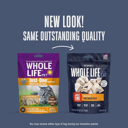 Whole Life Cat Just One Chicken Freeze Dried Cat Treats - Human Grade High Protein Food, Healthy Training Snacks, Freeze Dried Chicken Food Toppers, USA Made Natural Treats - 4 oz (Pack of 1) in Kuwait