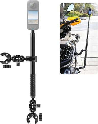PULUZ Motorcycle Bike Handlebar Clamp Mount with Invisible 59" Selfie Stick for Riding Tracking Shooting, Suitable for insta360 X4/X3/X2/XONE/GO2/3 Action Camera in Kuwait