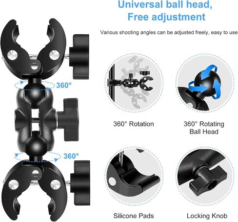 PULUZ Motorcycle Bike Handlebar Clamp Mount with Invisible 59" Selfie Stick for Riding Tracking Shooting, Suitable for insta360 X4/X3/X2/XONE/GO2/3 Action Camera in Kuwait
