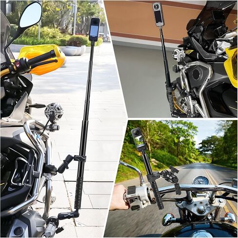 PULUZ Motorcycle Bike Handlebar Clamp Mount with Invisible 59" Selfie Stick for Riding Tracking Shooting, Suitable for insta360 X4/X3/X2/XONE/GO2/3 Action Camera in Kuwait