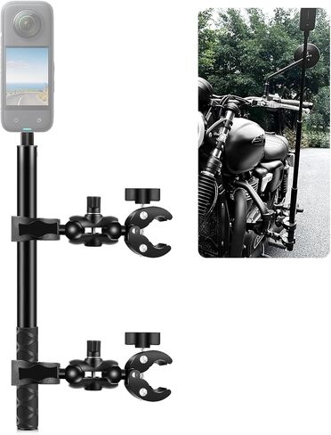 PULUZ Motorcycle Bike Handlebar Clamp Mount with Invisible 59" Selfie Stick for Riding Tracking Shooting, Suitable for insta360 X4/X3/X2/XONE/GO2/3 Action Camera in Kuwait