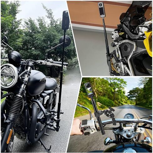 PULUZ Motorcycle Bike Handlebar Clamp Mount with Invisible 59" Selfie Stick for Riding Tracking Shooting, Suitable for insta360 X4/X3/X2/XONE/GO2/3 Action Camera in Kuwait