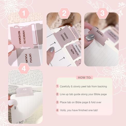 Laminated Bible Tabs for Women, Bible Study, Gold Foil Indexing Labels, Bible Journaling, Durable, New and Old Testament, Christian, Catholic, Apocrypha, 90 Tabs - Let Him Shine in Kuwait