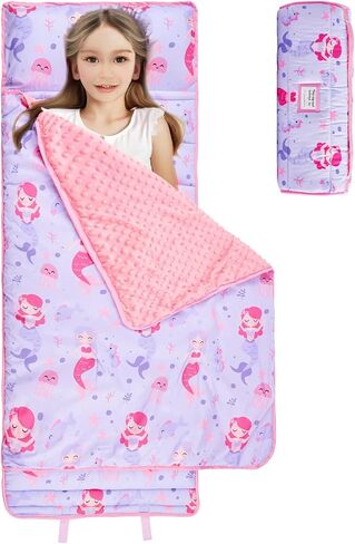 NICE CHOICE Toddler Nap Mat for Daycare Preschool Boys Girls Extra Large Rolled Sleeping Bag Mat with Pillow and Blanket for Toddler Boys Girls Kindergarten Travel Camping(Dinosaur) in Kuwait