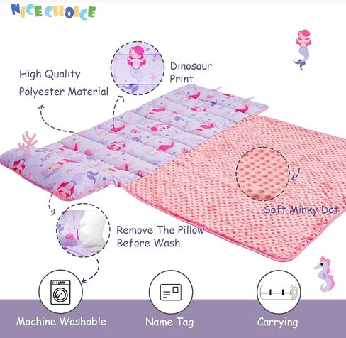 NICE CHOICE Toddler Nap Mat for Daycare Preschool Boys Girls Extra Large Rolled Sleeping Bag Mat with Pillow and Blanket for Toddler Boys Girls Kindergarten Travel Camping(Dinosaur) in Kuwait