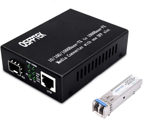 Gigabit Media Converter, QSFPTEK 1.25G Single Mode Dual LC Fiber, 1x 10/100/1000Base-T RJ45 to 1x 1000Base-LX SFP Slot to Ethernet, Versatile Compatibility, up to 20km, AC 100V~240V in Saudi Arabia