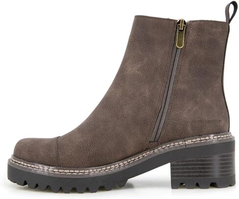 حذاء JBU نسائي Rd بمقدمة مستديرة تشيلسي بسحاب كاجوال وكعب متوسط ​​للكاحل 2-3 بوصة - بني in Kuwait