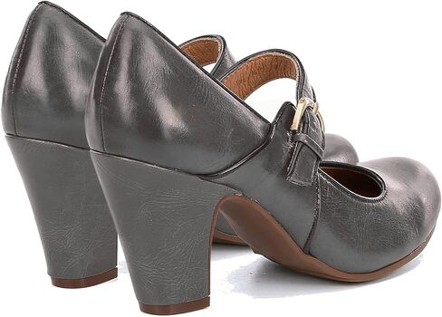 SHODENSE حذاء ماري جين بكعب مكتنز كلاسيكي للسيدات، صندل بحزام كاحل فضي بمقدمة مستديرة، 3 بوصات أحذية لوليتا عالية بإبزيم ذو لونين، سيدة مكتب زفاف خريف غير لامع 9.5 رمادي أسمنتي غير لامع in Kuwait