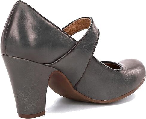 SHODENSE حذاء ماري جين بكعب مكتنز كلاسيكي للسيدات، صندل بحزام كاحل فضي بمقدمة مستديرة، 3 بوصات أحذية لوليتا عالية بإبزيم ذو لونين، سيدة مكتب زفاف خريف غير لامع 9.5 رمادي أسمنتي غير لامع in Kuwait