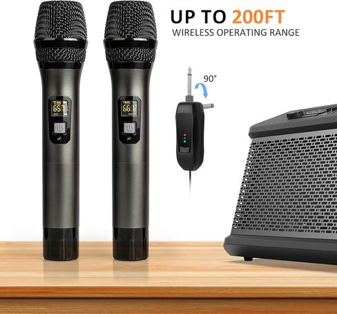 Wireless Microphone UHF Metal Dual Handheld Mic with Rechargeable Receiver 200ft Range, Microphone for Singing, Karaoke, Church, Speech, Wedding, Party Singing(Red,Grey) in Saudi Arabia