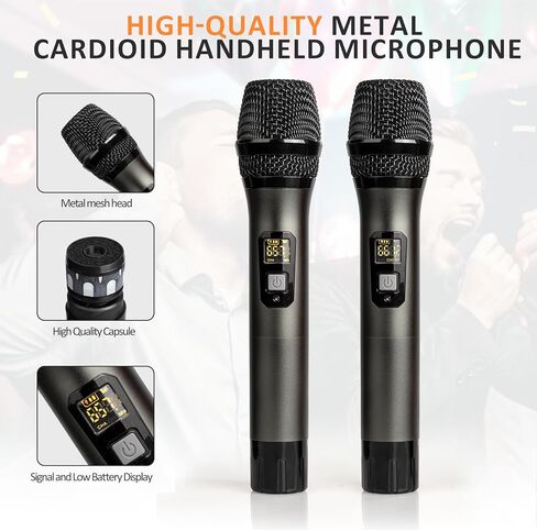 Wireless Microphone UHF Metal Dual Handheld Mic with Rechargeable Receiver 200ft Range, Microphone for Singing, Karaoke, Church, Speech, Wedding, Party Singing(Red,Grey) in Saudi Arabia