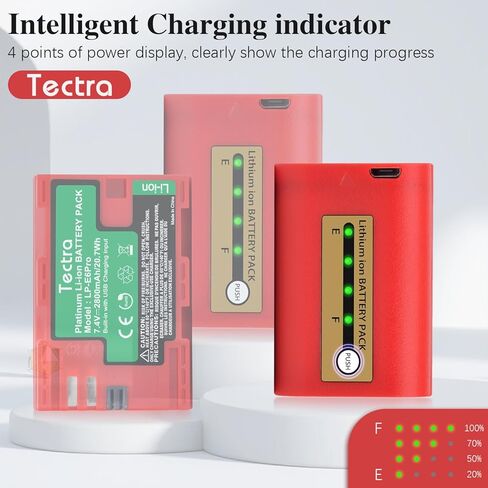 بطارية Tectra LP-E6 LP-E6N متوافقة مع Canon EOS R, R5, R6, 5D Mark II III IV, 5Ds, 5DS R, 6D, 7D, 7D Mark II, 60D, 70D, 80D,90D, C700, XC15 مع شاحن تعيين in Kuwait