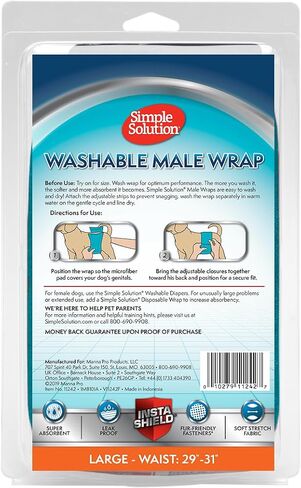 Simple Solution Washable Male Dog Diapers | Absorbent Male Wraps with Leak Proof Fit | Excitable Urination, Incontinence, or Male Marking | 1 Reusable Dog Diaper Per Pack, Whites & Tans, Large (11242) in Kuwait