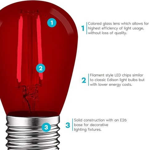 LUXRITE S14 Edison LED Red Light Bulbs, 0.5W, Colored LED Bulbs for Outdoor String Lights, UL Listed, E26 Base, Indoor Outdoor, Decoration, Party, Holiday, String Light Replacement Bulbs (4 Pack) in Saudi Arabia