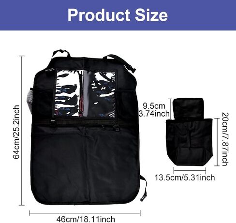 Back Seat Car Organizer, Heavy Duty Extra Large Kids Back Seat Storage, with Tissue Holder, for Protection, Sag Proof & Reinforced Corners, Protects Backseat, Black in Saudi Arabia