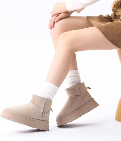 Bernal Winter Snow Boots for Women Warm Suede Faux Fur Lining Shorty Boots Classic Comfortable Platform Slip On Ankle Boots for Outdoor Indoor in Saudi Arabia