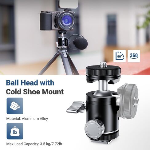 Mini Ball Head, Ballhead Tripod Mount Adapter Converter for Tripod Monopod Camera LED Light Microphone, Cold Shoe Tripod Mount Adapter for Photography, 1/4''-20 to Cold Shoe Mount Adapter in Kuwait