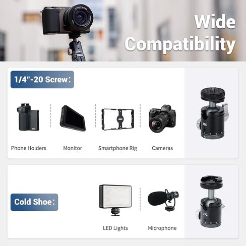Mini Ball Head, Ballhead Tripod Mount Adapter Converter for Tripod Monopod Camera LED Light Microphone, Cold Shoe Tripod Mount Adapter for Photography, 1/4''-20 to Cold Shoe Mount Adapter in Kuwait