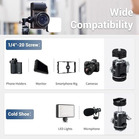 Mini Ball Head, Ballhead Tripod Mount Adapter Converter for Tripod Monopod Camera LED Light Microphone, Cold Shoe Tripod Mount Adapter for Photography, 1/4''-20 to Cold Shoe Mount Adapter in Kuwait