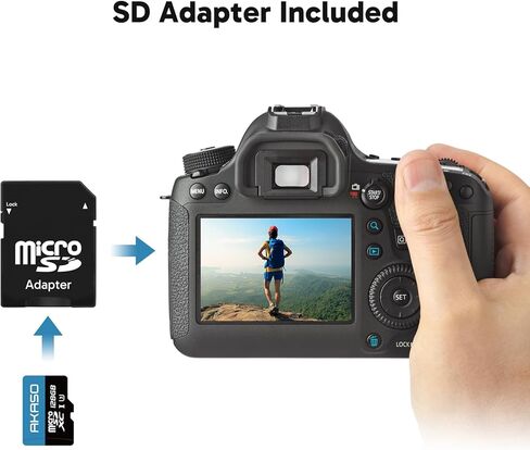 AKASO 128GB microSDXC U3 Memory Card with Adapter - Up to 100MB/s, UHS-I C10, U3, Full HD, 4K UHD, MicroSD Card in Kuwait