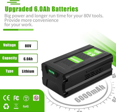 Bonacell 6.0Ah Replacement for Greenworks 80V Battery Compatible for Greenworks Pro 80 Volt Battery GBA80200 GBA80250 GBA80300 GBA80400 GBA80500 Max Cordless Power Tools in Kuwait