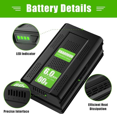 Bonacell 6.0Ah Replacement for Greenworks 80V Battery Compatible for Greenworks Pro 80 Volt Battery GBA80200 GBA80250 GBA80300 GBA80400 GBA80500 Max Cordless Power Tools in Kuwait