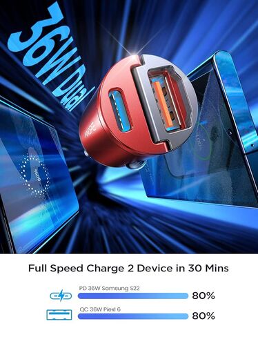 شاحن سيارة AINOPE 90 وات USB C شحن سريع للغاية، شاحن سيارة سريع مع كابل نايلون من النوع C ولاعة سجائر صغيرة USB شاحن لهاتف iPhone 16 Pro Max 15 Plus 14 Samsung S24 Ultra، Piexl 7 iPad، أرجواني in Kuwait