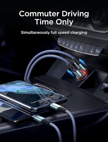 شاحن سيارة AINOPE 90 وات USB C شحن سريع للغاية، شاحن سيارة سريع مع كابل نايلون من النوع C ولاعة سجائر صغيرة USB شاحن لهاتف iPhone 16 Pro Max 15 Plus 14 Samsung S24 Ultra، Piexl 7 iPad، أرجواني in Kuwait