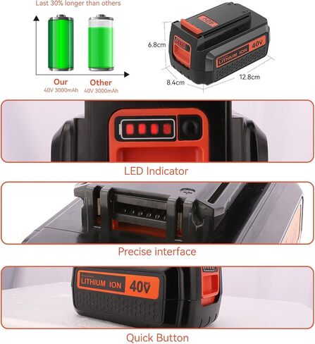 3.0Ah Replacement Battery for Black and Decker 40V Battery Replacement for Black and Decker 40 volt Battery Charger LCS36 LCS40 Compatible with Black and Decker Battery LBX2040 LBXR36 LBXR203 in Saudi Arabia