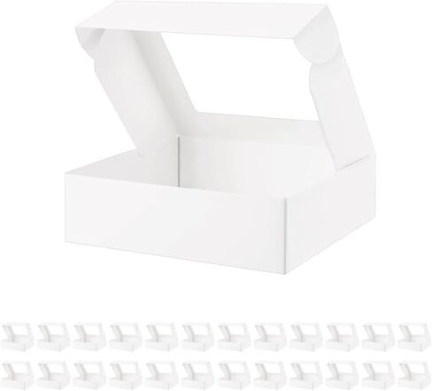 25 White Bakery Boxes with Window, 8x6x2.5 Inches Cake Boxes with Window, Treat Boxes for Small Bakery, Dessert, Candy, Cookies, Pastry, Party Favors, Wedding Cake in Saudi Arabia
