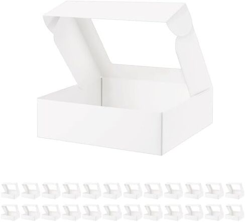 25 White Bakery Boxes with Window, 8x6x2.5 Inches Cake Boxes with Window, Treat Boxes for Small Bakery, Dessert, Candy, Cookies, Pastry, Party Favors, Wedding Cake in Saudi Arabia