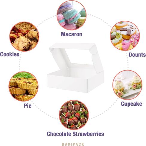25 White Bakery Boxes with Window, 8x6x2.5 Inches Cake Boxes with Window, Treat Boxes for Small Bakery, Dessert, Candy, Cookies, Pastry, Party Favors, Wedding Cake in Saudi Arabia