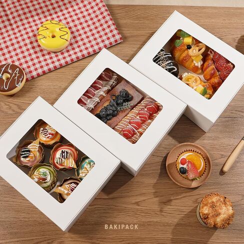 25 White Bakery Boxes with Window, 8x6x2.5 Inches Cake Boxes with Window, Treat Boxes for Small Bakery, Dessert, Candy, Cookies, Pastry, Party Favors, Wedding Cake in Saudi Arabia