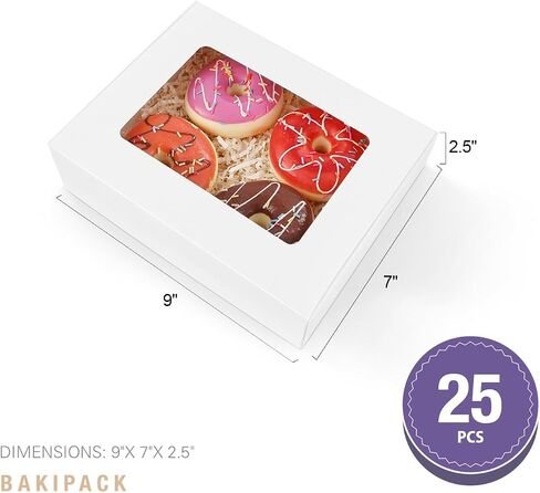 25 White Bakery Boxes with Window, 8x6x2.5 Inches Cake Boxes with Window, Treat Boxes for Small Bakery, Dessert, Candy, Cookies, Pastry, Party Favors, Wedding Cake in Saudi Arabia