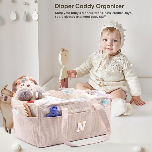 SFYBYHEART Initial Personalized Baby Diaper Caddy Organizer, Baby Storage Basket for Diapers and Baby Wipes, Shower Gfit for Baby, Nursery Diaper Organizer, Portable Baby Organizers and Storage in Kuwait