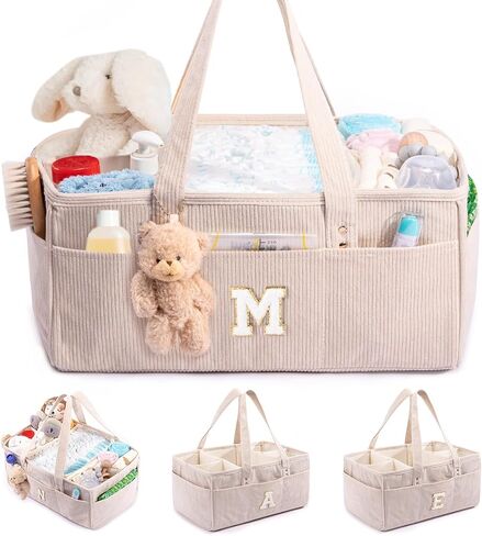 SFYBYHEART Initial Personalized Baby Diaper Caddy Organizer, Baby Storage Basket for Diapers and Baby Wipes, Shower Gfit for Baby, Nursery Diaper Organizer, Portable Baby Organizers and Storage in Kuwait