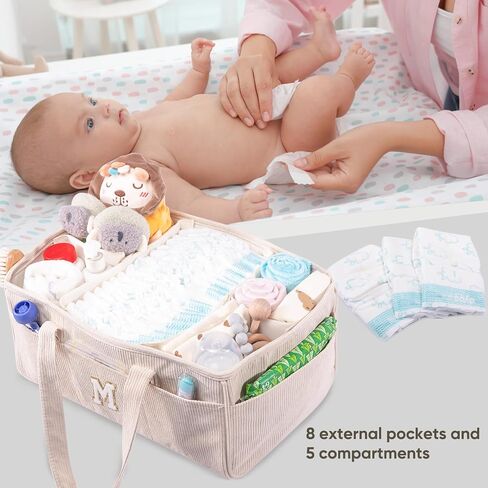 SFYBYHEART Initial Personalized Baby Diaper Caddy Organizer, Baby Storage Basket for Diapers and Baby Wipes, Shower Gfit for Baby, Nursery Diaper Organizer, Portable Baby Organizers and Storage in Kuwait