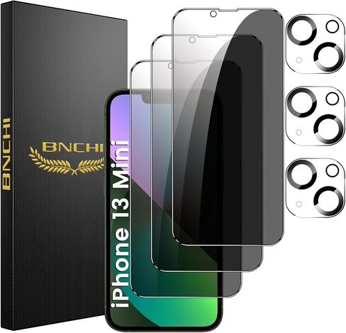 BNCHI 3+3 Pack Privacy Screen Protector for iPhone 12 Mini 5.4-Inch, 3 Pack Private Anti Spy Tempered Glass with 3 Pack Camera Lens Protector, 9H Hardness, Case Friendly in Saudi Arabia